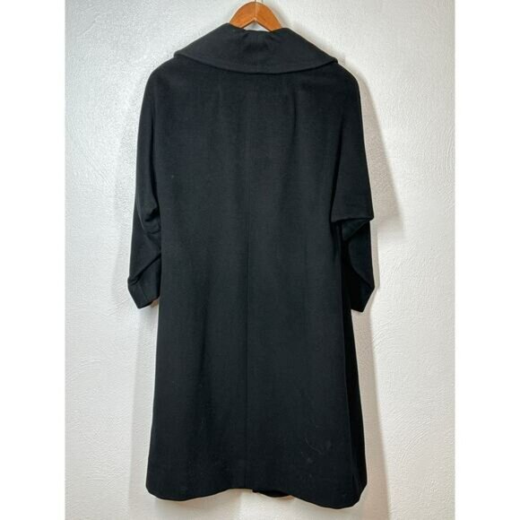 VTG 100% Chinese Cashmere Trench Coat M Black Ultra Soft Lined Luxury Minimalist - Picture 6 of 13